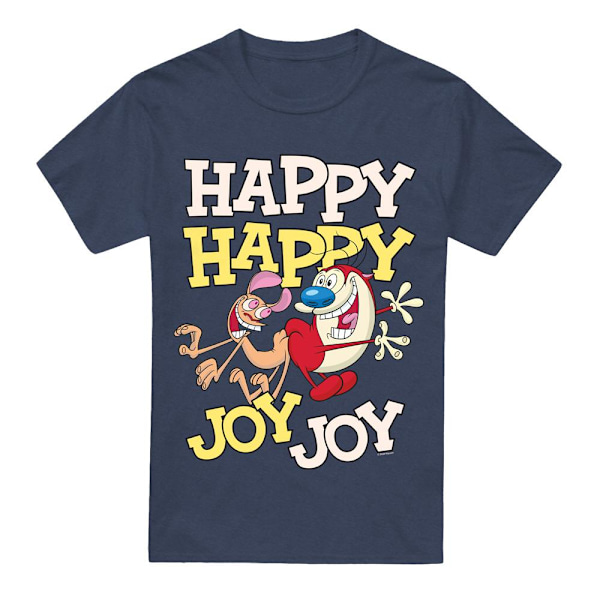 Ren & Stimpy Unisex Vuxen Happy Happy Joy Joy T-Shirt XXL Marinblå Navy XXL