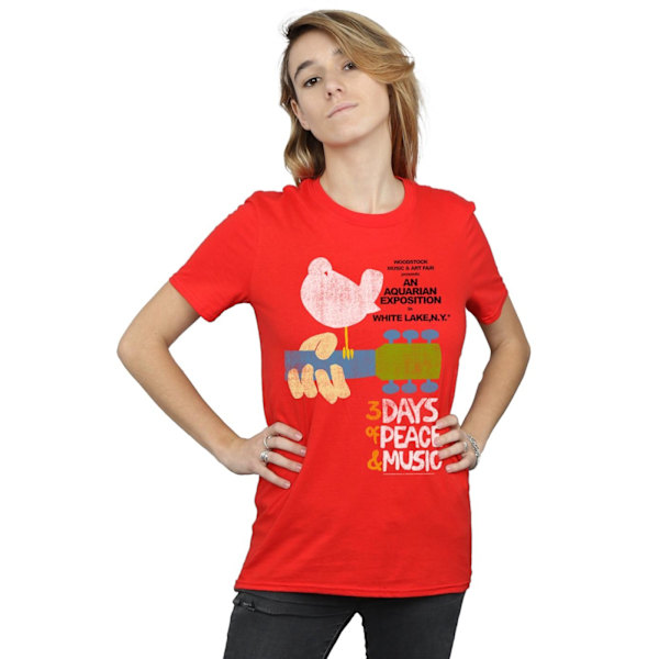 Woodstock Womens/Ladies Festival Poster Cotton Boyfriend T-Shir Red S