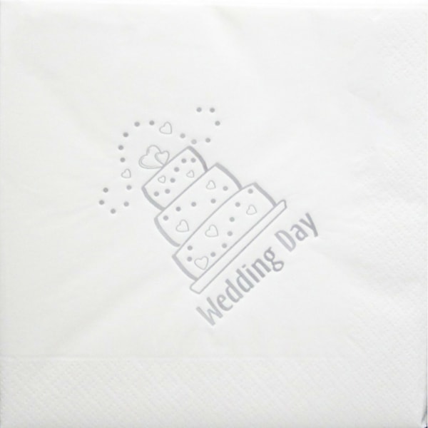 NPK bröllopsdagsdesign printed servetter (förpackning om 15) One Si White One Size