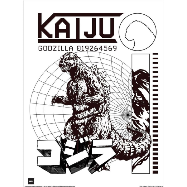 Godzilla Kaiju Print 40cm x 30cm x 0,2cm Svart/Vit Black/White 40cm x 30cm x 0.2cm