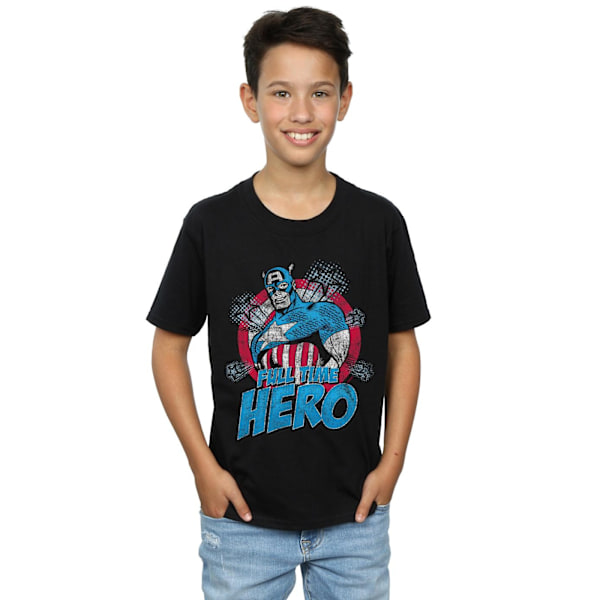 Captain America Boys Full Time Hero Bomull T-shirt 12-13 år Black 12-13 Years