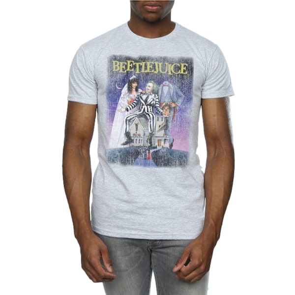 Beetlejuice Herr Distressed Poster T-Shirt 3XL Sports Grey Sports Grey 3XL