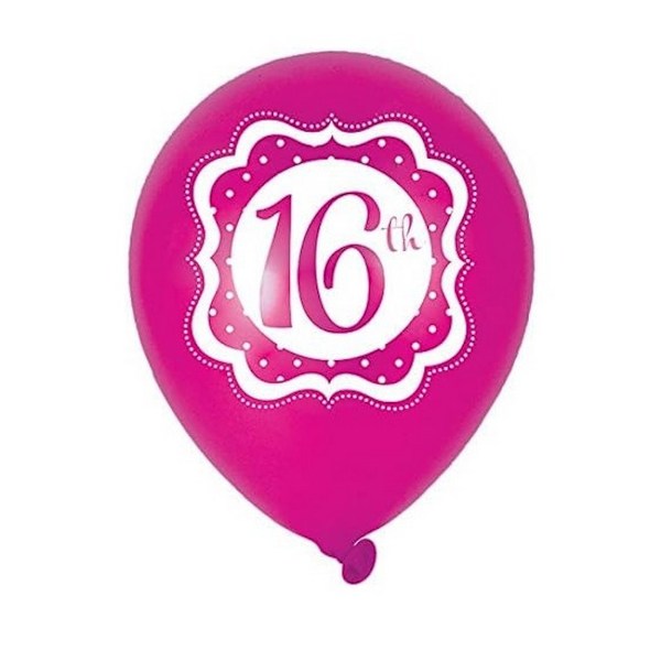 Latex 16:e födelsedagsfestballong (6-pack) En storlek Rosa/Vit Pink/White One Size