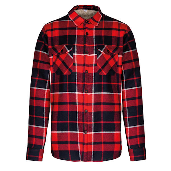 Kariban Herr Rutig Sherpa Fodrad Skjorta Jacka L Röd/Marinblå Red/Navy L