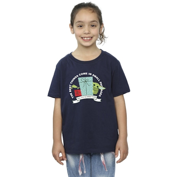 Star Wars Girls The Mandalorian Galaxy´s Greetings Bomull T-shirt Navy Blue 7-8 Years