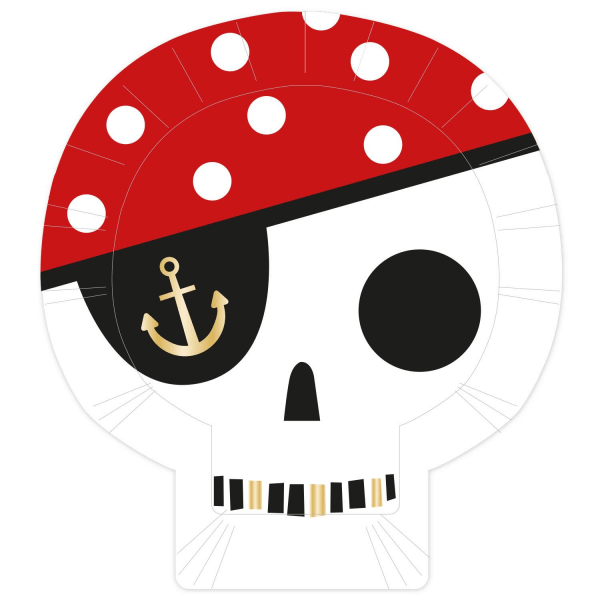 Amscan Treasure Island Skull Disponibel tallrikar (pack med 8) En White/Black/Red One Size