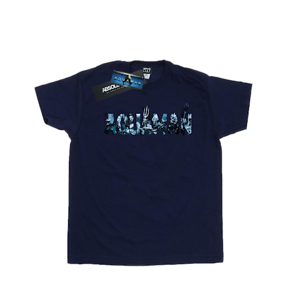 DC Comics herr Aquaman textlogotyp T-shirt L marinblå Navy Blue L