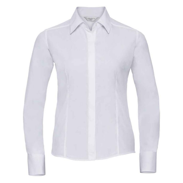 Russell Collection Dam/Kvinnor Poplin Fitted Långärmad Formell Skjorta White 10 UK
