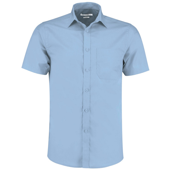 Kustom Kit Herr Poplin Kortärmad Skjorta 17in Ljusblå Light Blue 17in