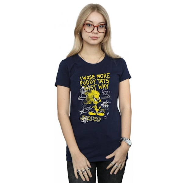 Looney Tunes Dam/Damer More Puddy Tats Tweety Bomull T-Shir Navy Blue M