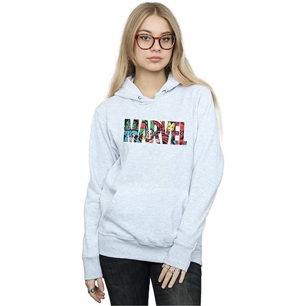 Marvel Comics Dam/Damer Infill Logo Heather Hoodie L Grå Grey L
