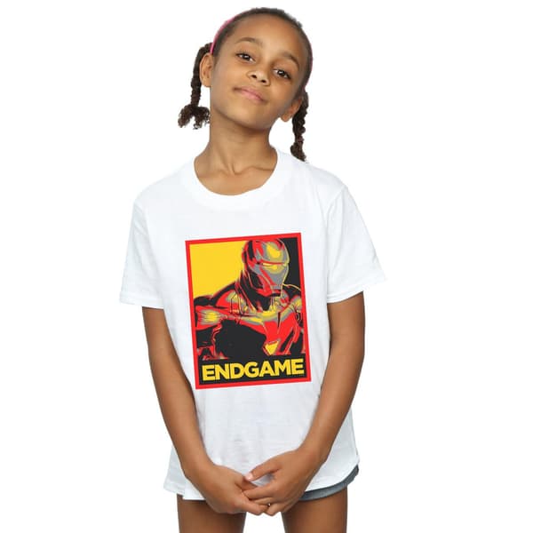 Marvel Girls Avengers Endgame Iron Man Affisch Bomulls T-shirt 7- White 7-8 Years