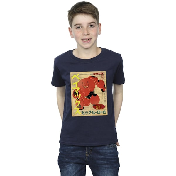 Disney Boys Big Hero 6 Baymax Baymax Newspaper T-shirt 12-13 år Navy Blue 12-13 Years