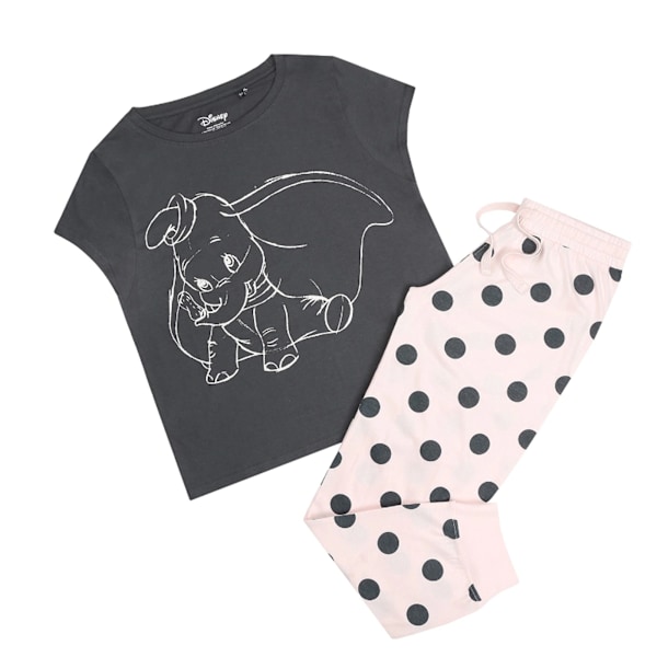 Dumbo Damkläder/Dam Sketch Lång Pyjamas Set S Grå/Ljusrosa Grey/Light Pink S