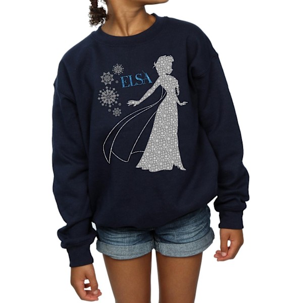 Disney Girls Frozen Elsa Jul Silhouette Sweatshirt 7-8 År Navy Blue 7-8 Years