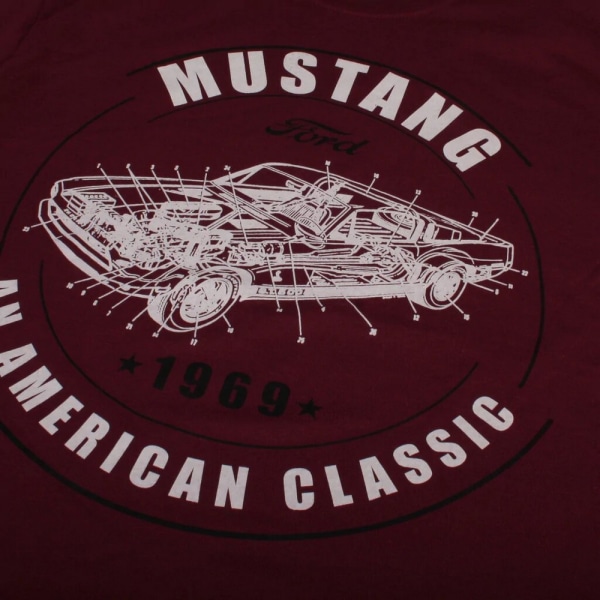 Ford Herr Mustang bomull T-shirt M Rödbrun Maroon M