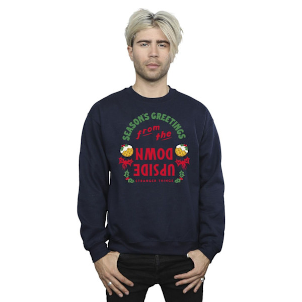 Netflix Mens Stranger Things Upside Down Seasons Greetings Sweatshirt Navy Blue M