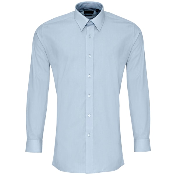 Premier Mens Colours Poplin Fitted Long-Sleeved Shirt 15in Ljusblå Light Blue 15in