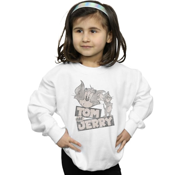 Tom And Jerry Girls Cartoon Wink Sweatshirt 5-6 År Vit White 5-6 Years