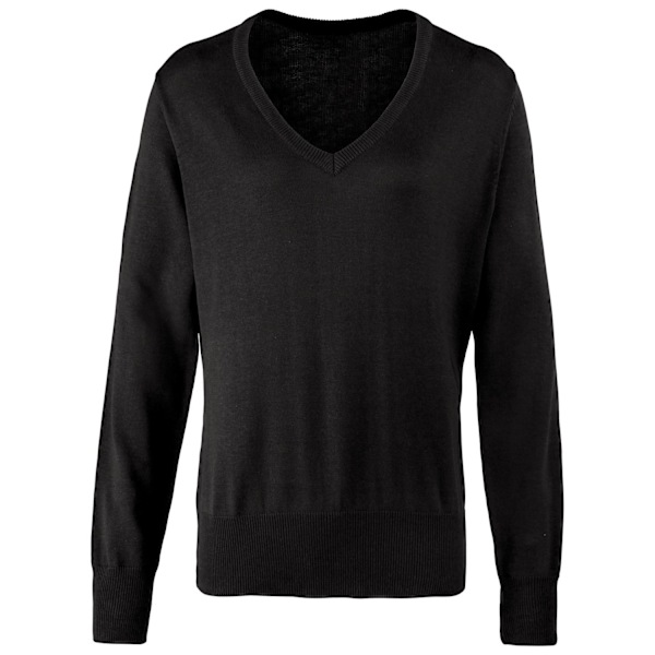 Premier Dam/Dam Knitted Cotton Acrylic V Neck Sweatshirt Black 16 UK