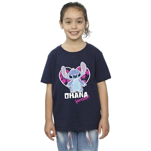 Disney Girls Lilo And Stitch Ohana Forever Heart Bomull T-shirt Navy Blue 9-11 Years