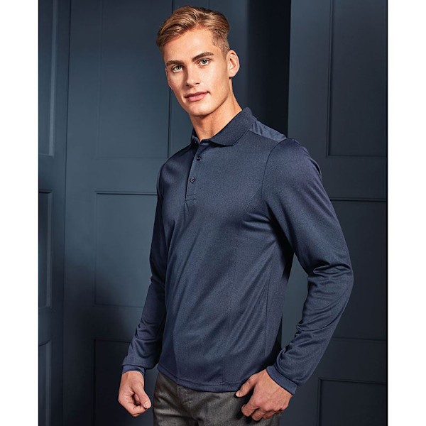 Premier Herr Långärmad Coolchecker Pique Poloskjorta 4XL Marinblå Navy 4XL
