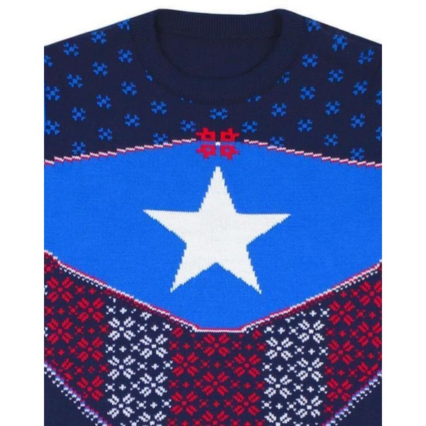 Captain America Unisex Adult Shield Stickad Jultröja Blue/Navy/Red M
