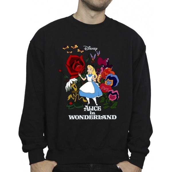 Disney Mens Alice In Wonderland Flowers Sweatshirt XXL Svart Black XXL