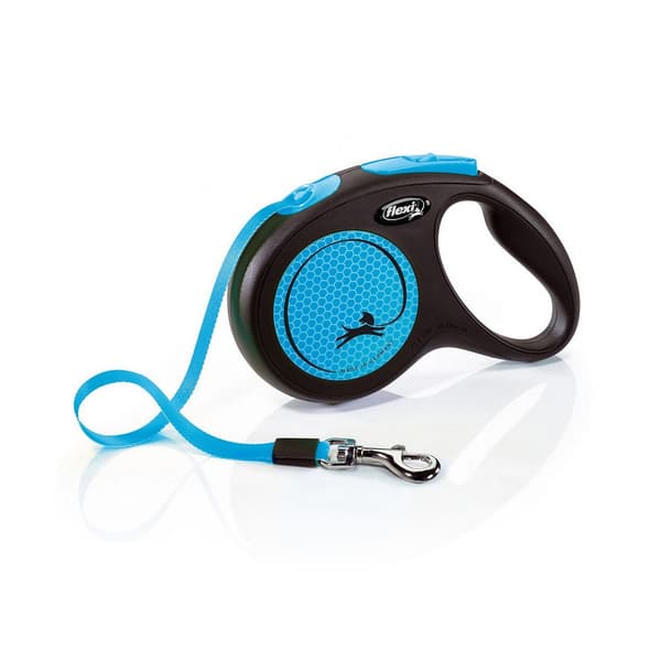 Flexi Medium Neon Taped Retractable Hundkoppel 5m Blå/Svart Blue/Black 5m