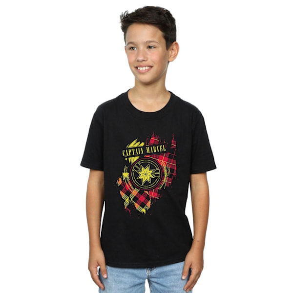 Marvel Boys Captain Marvel Tartan Patch T-Shirt 7-8 år Svart Black 7-8 Years