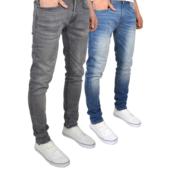 Duck and Cover Tranfold Slim Jeans för män (förpackning med 2) 36S Grå/Ti Grey/Tinted Blue 36S
