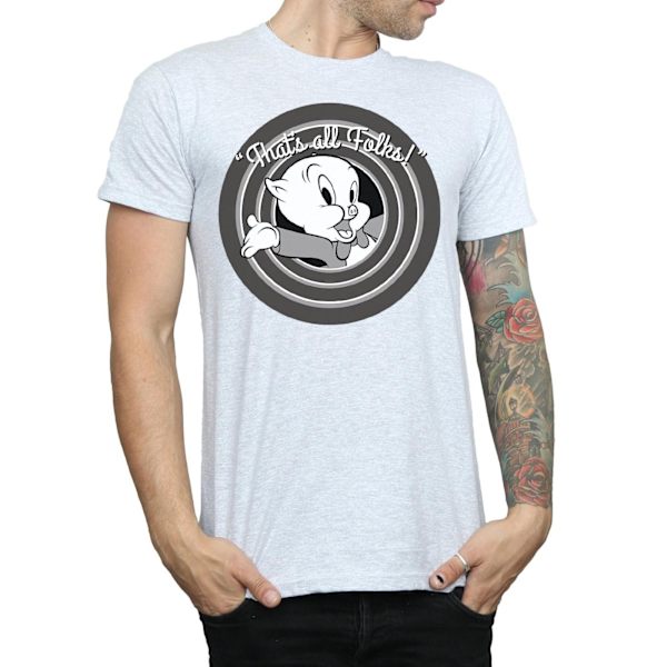 Looney Tunes Herr T-shirt i bomull med tryck av Porky Pig \"That's All Folks\" 3XL Sports Grey 3XL