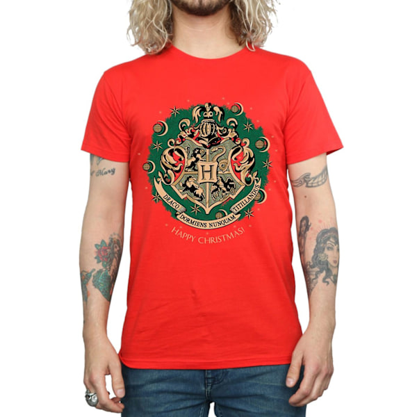 Harry Potter Herr Jul T-shirt i Bomull med Krans M Röd Red M