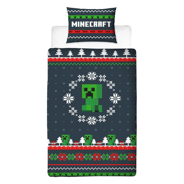 Minecraft Pixel Jul Vändbart Påslakanset Enkelt Multicolour Multicoloured Single