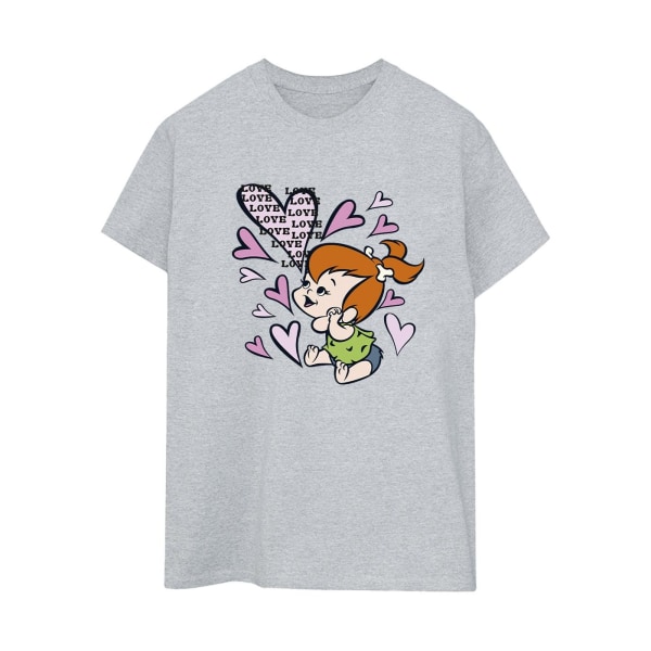 The Flintstones Dam/Damer Pebbles Love Love Love Bomull Pojkvän T-shirt Sports Grey XXL