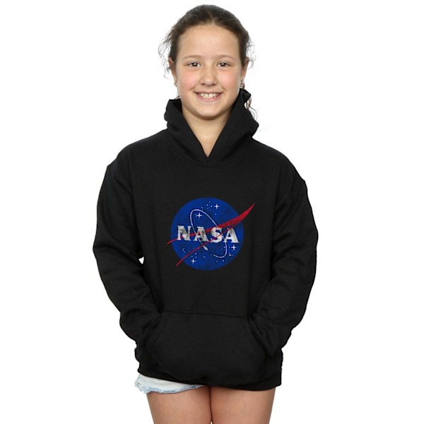 NASA Girls Classic Insignia Logo Distressed Hoodie 5-6 år Bl Black 5-6 Years