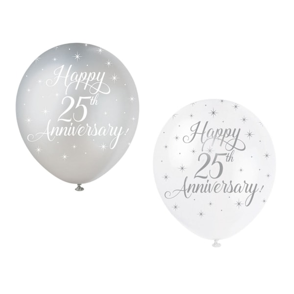 Unika festlatex pärlemor 25-årsjubileumsballonger (5-pack) Grey/White One Size