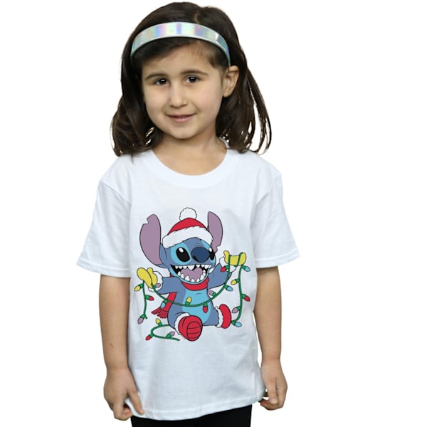 Disney Girls Lilo And Stitch Julbelysning Bomull T-shirt 9- White 9-11 Years