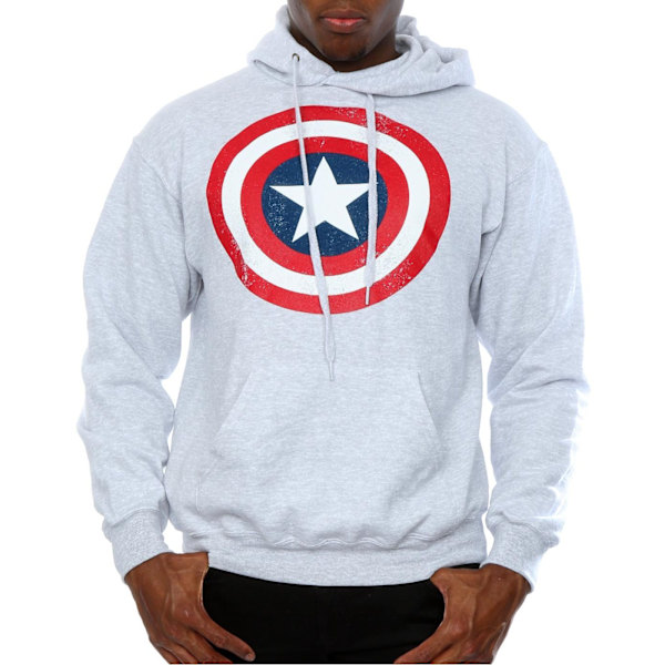 Captain America Herr Distressed Shield Hoodie XXL Heather Grey Heather Grey XXL