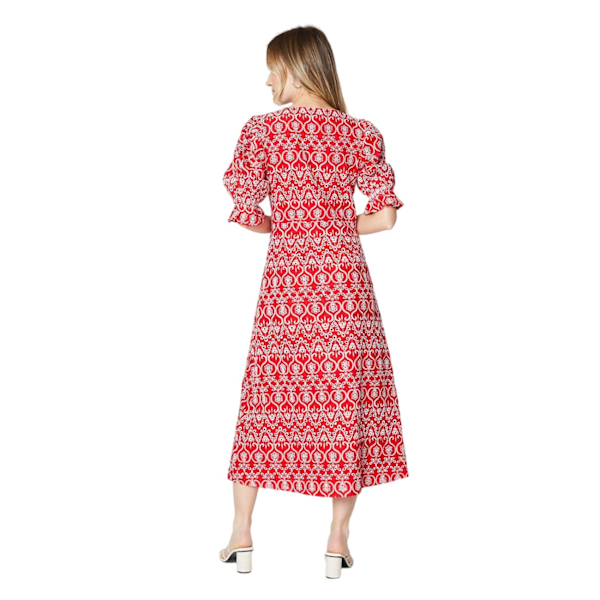 Dorothy Perkins Dam/Kvinnor Broderie Knapp Genom Midi Klänning Red 10 UK