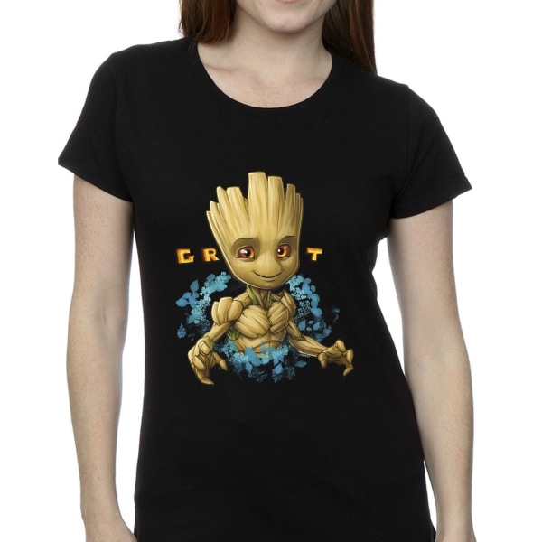 Guardians Of The Galaxy Dam/Ladies Groot Flowers Cotton T-Sh Black S