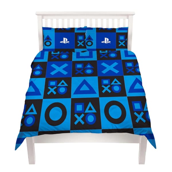 Playstation Rutigt Vändbart Påslakanset Enkelt Blå Blue Single