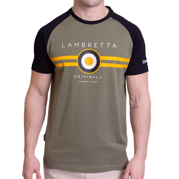Lambretta Herr SS24 Target Raglan T-Shirt 3XL Svart/Guld/Khaki Black/Gold/Khaki Green 3XL
