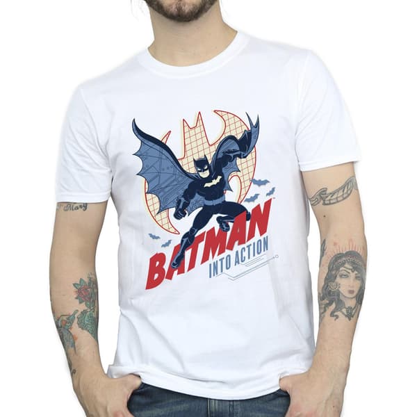 DC Comics Herr Batman Into Action T-Shirt S Vit White S