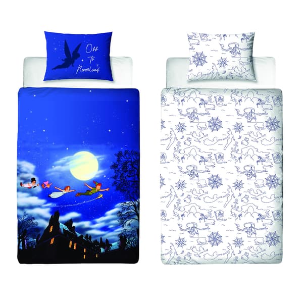 Peter Pan Vändbart Påslakanset Enkelt Blå/Svart/Vit Blue/Black/White Single