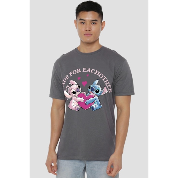 Lilo & Stitch Herr Made For Each Other T-Shirt 3XL Kolgrå Charcoal 3XL