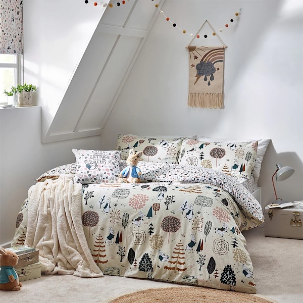 Peter Rabbit Scandi Woods Borstad Bomullsduvet Set Enkelsäng Natural Single