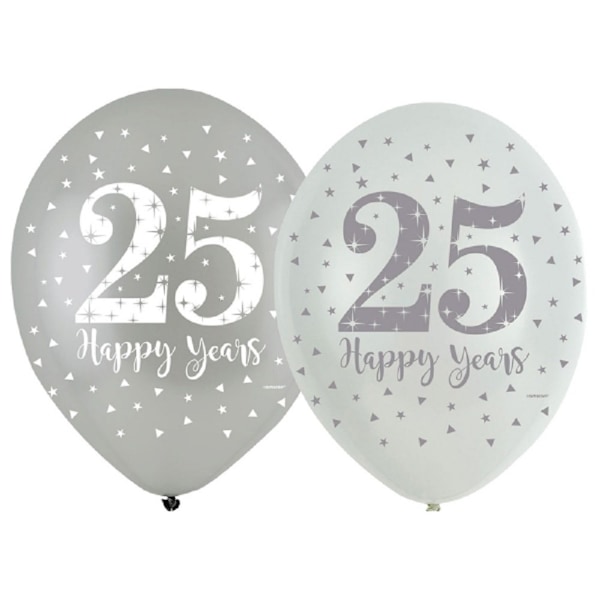 Amscan 25th Happy Years Latexballong (6-pack) One Size Silver Silver/White One Size