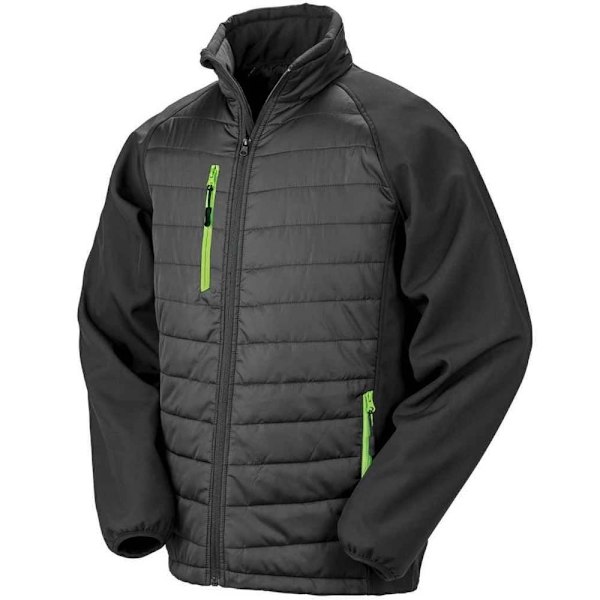 Result Herr Svart Compass Vadderad Soft Shell Jacka 4XL Svart/Li Black/Lime Green 4XL