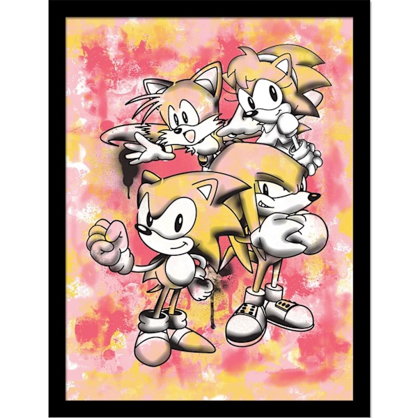 Sonic The Hedgehog inramad affisch 40cm x 30cm Röd/Gul/Vit Red/Yellow/White 40cm x 30cm